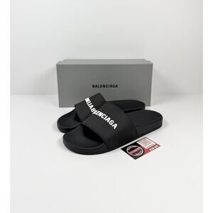 Size 11 - Balenciaga Black Rubber Pool Sandals NEW!